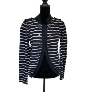 Juicy Couture Black Grey Striped Military Cardigan Cotton Knit Sweater Size M